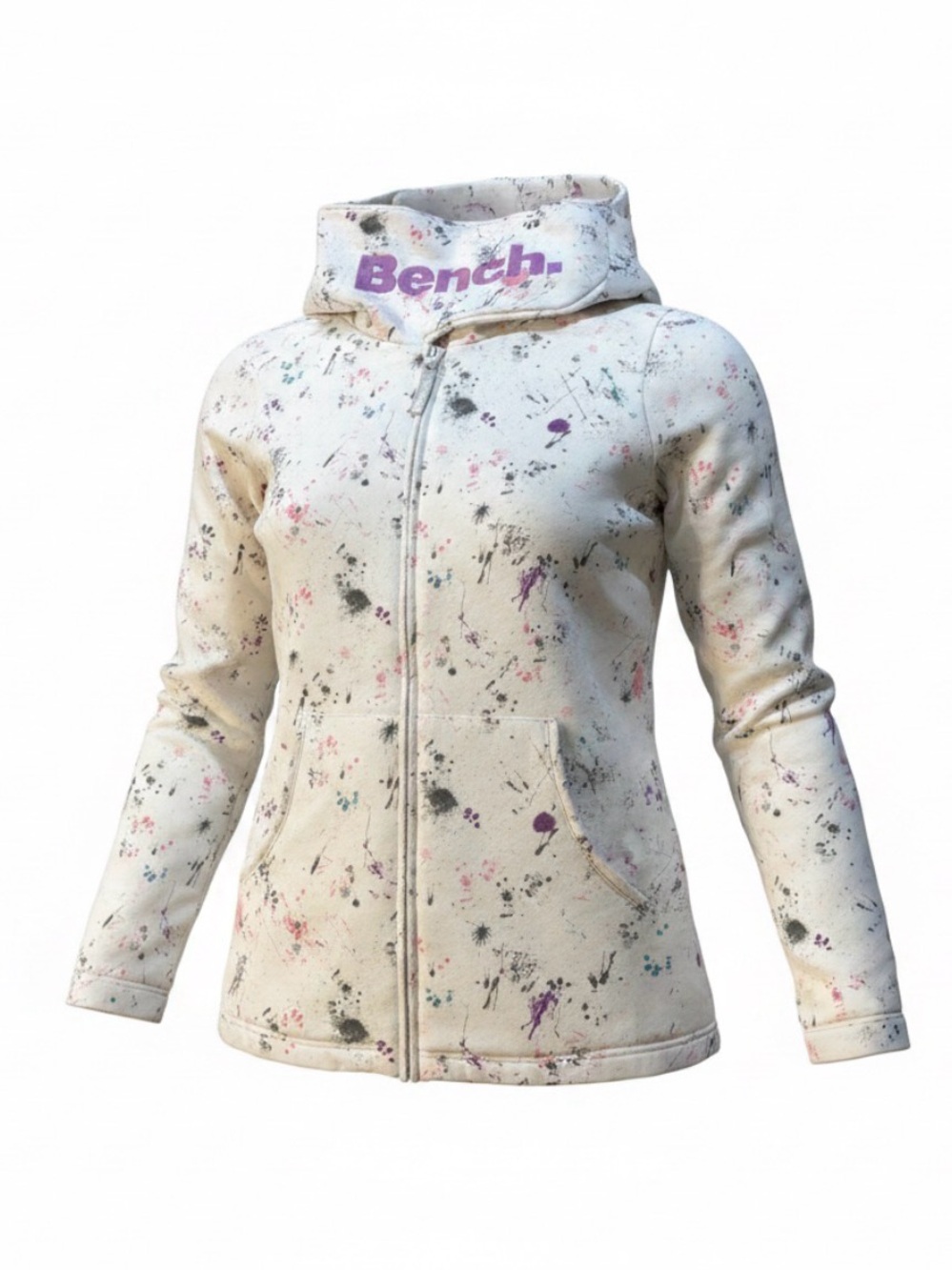 Bench Vintage Funnel Neck Paint-Splatter Lightweight Jacket in White, Pink, etc